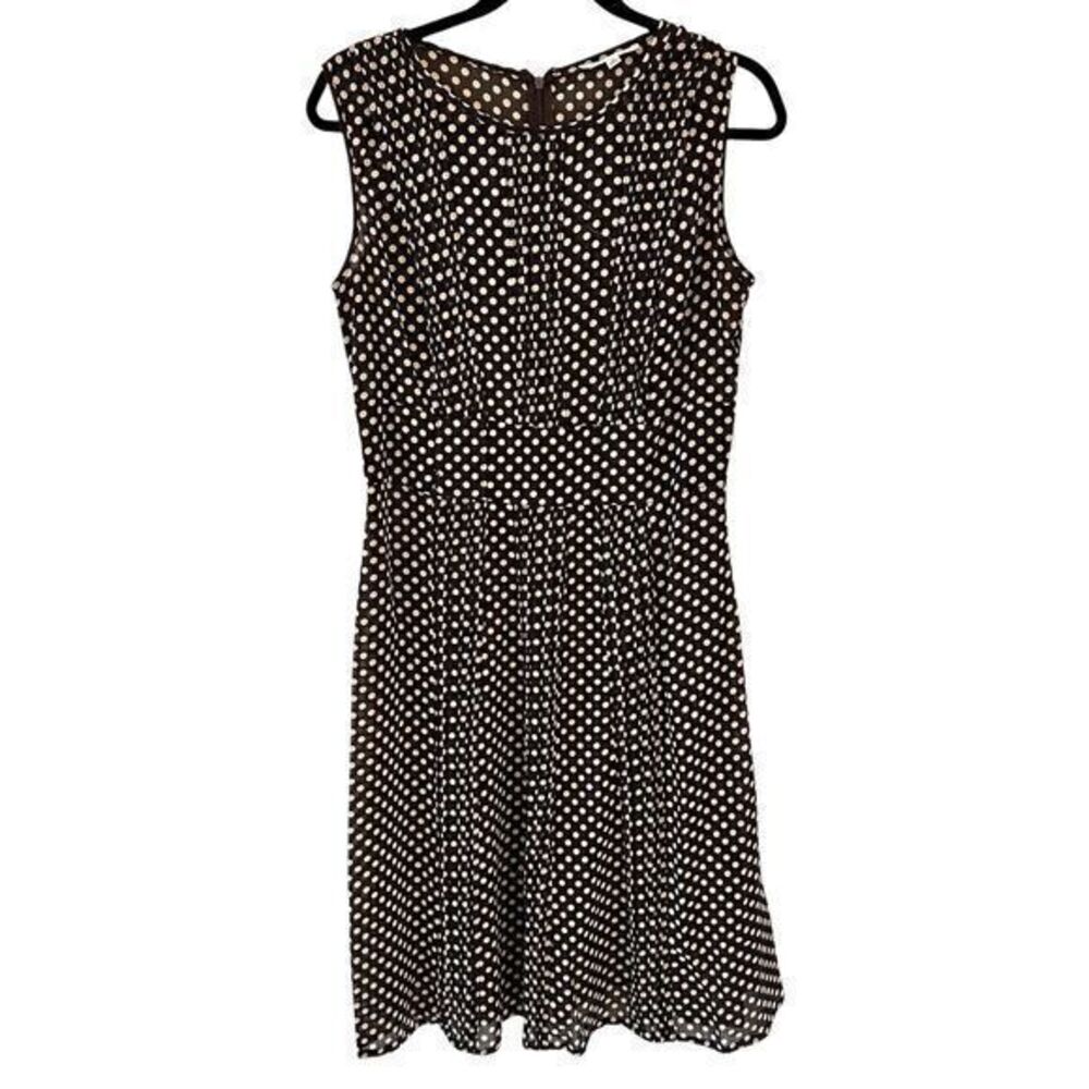Sandra Darren Brown‎ White Polka Dot Sheer Sleeveless Scoop Neck Dress Size 10
